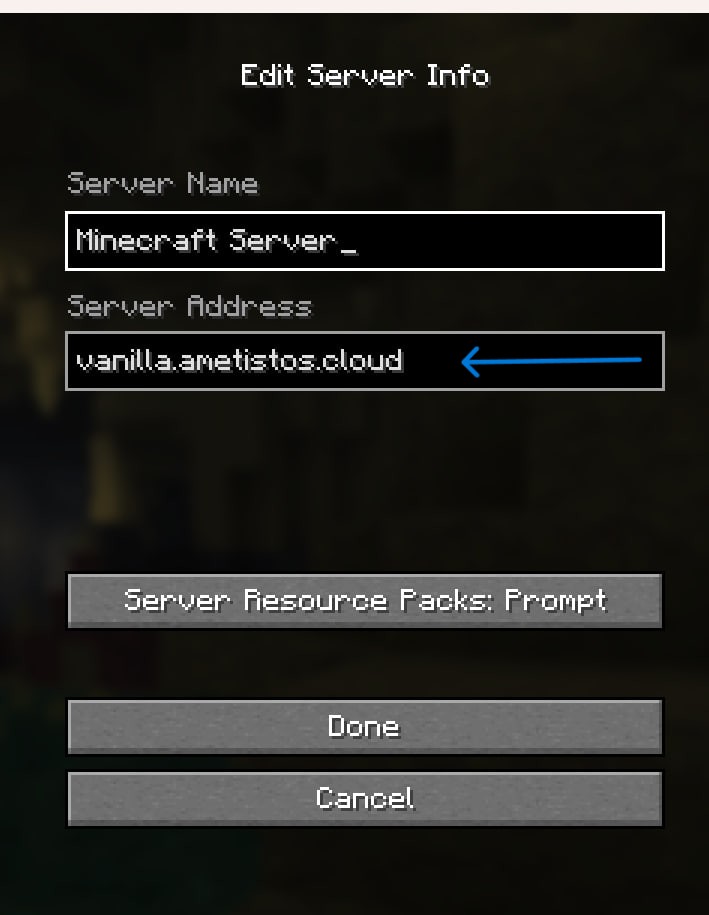 Neuer Vanilla-Minecraft-Server in der Ametistos-Serverliste
